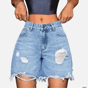 Women's Blue Distressed Denim Shorts